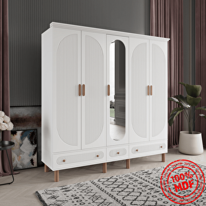 Soho 5 Kapak  Beyaz Gardırop Tamamı Mdf
