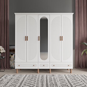 Soho 5 Kapak  Beyaz Gardırop Tamamı Mdf