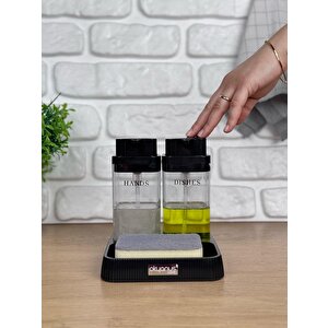 Siyah Deluxe Kare Standlı Şeffaf Sıvı Sabunluk Ve Deterjanlık