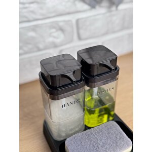 Okyanus Home Siyah Deluxe Kare Standlı Şeffaf Sıvı Sabunluk Ve Deterjanlık