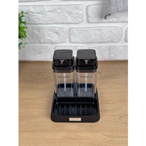 Okyanus Home Siyah Deluxe Kare Standlı Şeffaf Sıvı Sabunluk Ve Deterjanlık