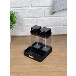 Okyanus Home Siyah Deluxe Kare Standlı Şeffaf Sıvı Sabunluk Ve Deterjanlık