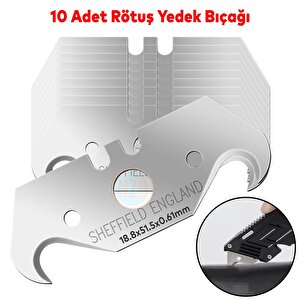 Kancalı Rötuş Bıçak Yedeği Kesme Boynuz Bıçak Maket Bıçağı 10'lu Paket 18.8x51.5x0,61mm İthal