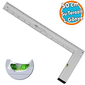 Su Terazili Alüminyum L Gönye Cetvel Ölçme Ölçüm Kaynak Kaynakçı Marangoz Gönyesi 500 Mm 50 Cm