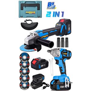 Yüksek Torklu Çift Güçlü 10 Pilli X2 Akülü Somun Sökme Bijon Seti + Akülü Taşlama Spiral Makinesi