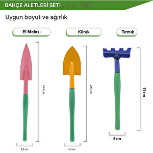 Küçük Hobi Set 3'lü Çapa Tırmık Metal Bahçe Tarla Çim Peyzaj Bitki Çiçek Ekme Toprak İşleme Küreği