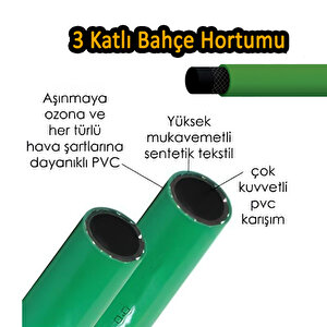 Termo Bahçe Hortumu Dayanıklı 3 Katlı Sağlam Çeşme Su Sulama Yıkama Hortum 25 Metre 12.5 Mm 1/2"
