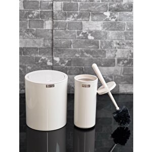 Bej Click Kapak Yuvarlak 2'li Wc Kova Ve Fırça Seti