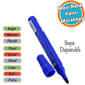 Suya Dayanıklı Kalıcı Çıkmaz Koli Kalemi İşaretleme Markalama Mavi Kalem Metal Cam Çuval Folyo