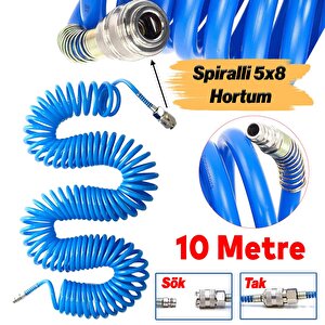 Spiralli 5x8 Polietilen Hava Hortumu Nipel Jaklı Esnek Kırılmaz Sök Tak Soketli Manşon 10 Metre