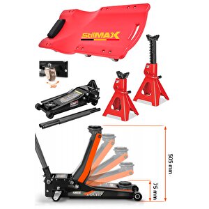 3ton Düşük Profil Çift Piston Güçlendirilmiş Kriko + 3ton Sehpa Kriko Seti Tamirci Kızağı Garaj Seti