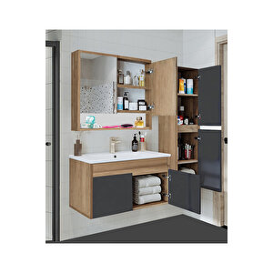 Serena Ea 80 Cm Seramik Lavabolu Banyo Dolabı Seti, Boy Dolaplı, Mdf, 80+35 Cm-saf-ant