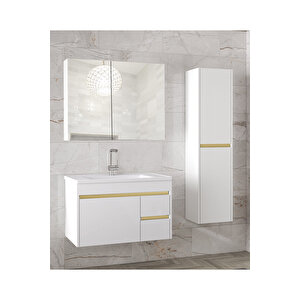 Viosen Bg-ea 80 Cm Seramik Lavabolu Banyo Dolabı Seti, Boy Dolaplı, Mdf, Hazır Kurulu-80+35