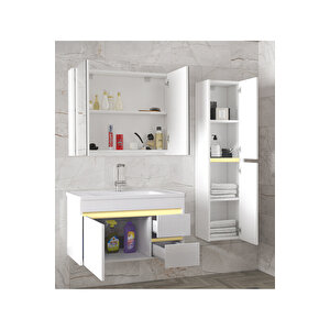 Viosen Bg-ea 80 Cm Seramik Lavabolu Banyo Dolabı Seti, Boy Dolaplı, Mdf, Hazır Kurulu-80+35