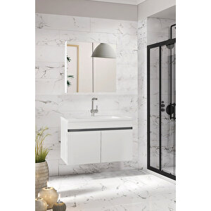 Viola-m 80 Cm Komple Mdf Banyo Dolabı, Seramik Lavabolu Banyo Dolabı Seti Hazır Kurulu-b-an