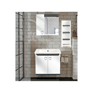 Yıldız 65 Cm Komple Mdf Banyo Dolabı, Seramik Lavabolu, Raflı Banyo Dolabı Seti