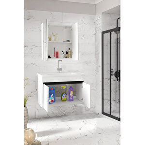 Viola-m 80 Cm Komple Mdf Banyo Dolabı, Seramik Lavabolu Banyo Dolabı Seti -b-sı