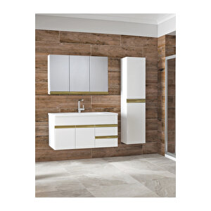 Esen Beyaz Gold 100+35 Cm Mdf Lavabolu Banyo Dolabı Boy Dolaplı Banyo Lavabo Dolabı Hazır Kurulu