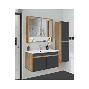 Serena Ea 80 Cm Seramik Lavabolu Banyo Dolabı Seti, Boy Dolaplı, Mdf, 80+35 Cm-ant-ant