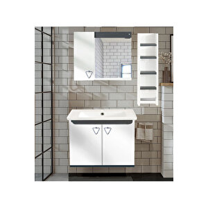 Yıldız 80 Cm Komple Mdf Banyo Dolabı, Seramik Lavabolu, Raflı Banyo Dolabı Seti