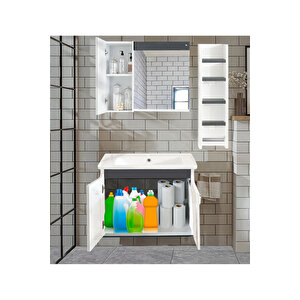 Yıldız 80 Cm Komple Mdf Banyo Dolabı, Seramik Lavabolu, Raflı Banyo Dolabı Seti