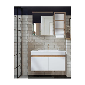 Venüs 80 Cm Komple Mdf Banyo Dolabı, Seramik Lavabolu, Havluluklu Banyo Dolabı Seti