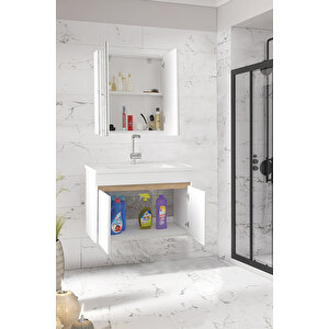 Viola-m 80 Cm Komple Mdf Banyo Dolabı, Seramik Lavabolu Banyo Dolabı Seti -b-sa