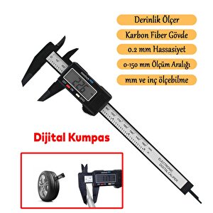 Dijital Kumpas Lcd Ekran Plastik Çene 150 Mm Lastik Derinlik Çap Ölçme 0.2 Mm Hassasiyet İnç Ölçüm