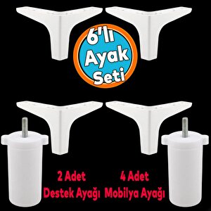 Mobilya Tv Ünitesi Koltuk Kanepe Destek Ayağı 12 Cm Beyaz Baza Ayakları M8 Destek 6'lı Set
