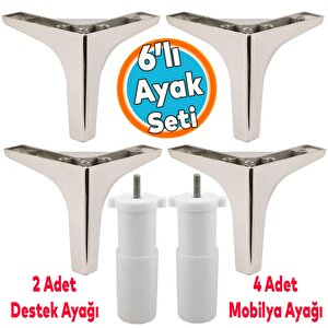 Mobilya Tv Ünitesi Koltuk Kanepe Destek Ayağı 14 Cm Krom Baza Ayakları M8 Destek 6'lı Set