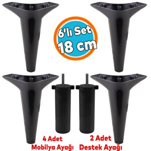 Mobilya Tv Ünitesi Koltuk Kanepe Konsol Destek Ayağı Ayakları 18 Cm Siyah M8 6'lı Set