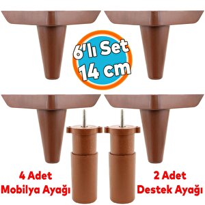 Mobilya Tv Ünitesi Çekyat Koltuk Kanepe Baza Destek Ayağı Ayakları 14 Cm Ahşap Desen 6'lı Set