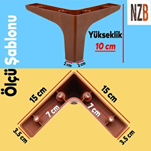 Mobilya Kanepe Sehpa Tv Ünitesi Koltuk Ayağı 10 Cm Ahşap Desenli Kahverengi Baza Ayak 4 Adet