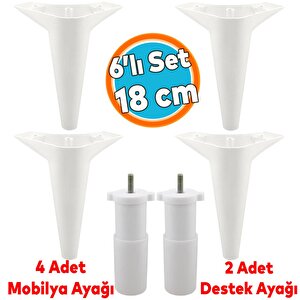 Mobilya Tv Ünitesi Koltuk Kanepe Konsol Destek Ayağı Ayakları 18 Cm Beyaz M8 6'lı Set