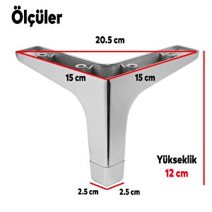 Mobilya Kanepe Sehpa Tv Ünitesi Koltuk Ayağı 12 Cm Parlak Krom Baza Ayak 4 Adet