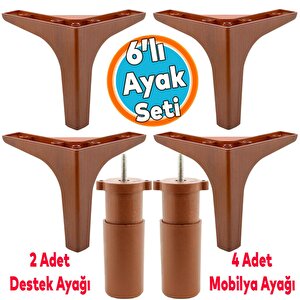 Mobilya Tv Ünitesi Koltuk Kanepe Destek Ayağı 14 Cm Ahşap Desenli Baza Ayakları 6'lı Set