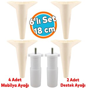 Mobilya Tv Ünitesi Koltuk Kanepe Konsol Destek Ayağı Ayakları 18 Cm Krem M8 6'lı Set