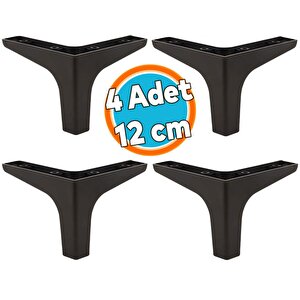 Mobilya Kanepe Sehpa Tv Ünitesi Koltuk Ayağı 12 Cm Siyah Baza Ayak 4 Adet