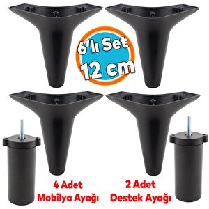 Mobilya Tv Ünitesi Çekyat Koltuk Kanepe Baza Destek Ayağı Ayakları 12 Cm Siyah M8  6'lı Set