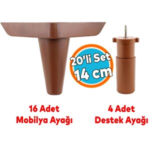 Mobilya Koltuk Kanepe Tv Ünitesi Yükseltme Destek Ayağı 14 Cm Kahve Ayakları 20'li Set