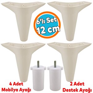 Mobilya Tv Ünitesi Çekyat Koltuk Kanepe Baza Destek Ayağı Ayakları 12 Cm Krem Ayak 6'lı Set