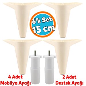 Mobilya Tv Ünitesi Çekyat Koltuk Kanepe Baza Destek Ayağı Ayakları 15 Cm Krem M8 6'lı Set