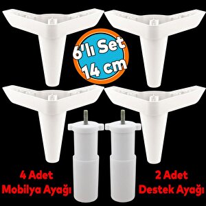 Mobilya Tv Ünitesi Çekyat Koltuk Kanepe Baza Destek Ayağı Ayakları 14 Cm Beyaz M8 6'lı Set