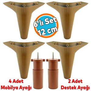 Mobilya Tv Ünitesi Çekyat Koltuk Kanepe Destek Ayağı 12 Cm Koyu Ceviz Baza Ayakları M8 6'lı Set