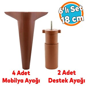 Mobilya Tv Ünitesi Koltuk Kanepe Destek Ayağı 18 Cm Ahşap Desenli Konsol Ayak 6'lı Set