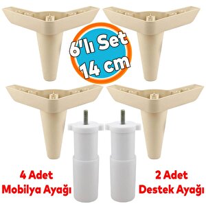 Mobilya Tv Ünitesi Çekyat Koltuk Kanepe Baza Destek Ayağı Ayakları 14 Cm Krem M8 6'lı Set