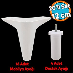 20'li Set Mobilya Koltuk Kanepe Tv Ünitesi Yükseltme Destek Ayağı 12 Cm Beyaz Ayakları 20'li Set