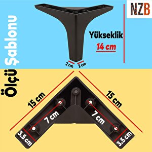 Mobilya Kanepe Sehpa Tv Ünitesi Koltuk Ayağı 14 Cm Siyah Baza Ayak 4 Adet