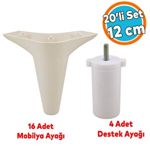 Mobilya Kanepe Koltuk Tv Ünitesi Yükseltici Destek Ayağı Ayakları 12 Cm Krem 20'li Set