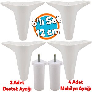 Mobilya Tv Ünitesi Çekyat Koltuk Kanepe Baza Destek Ayağı Ayakları 12 Cm Beyaz M8 6'lı Set